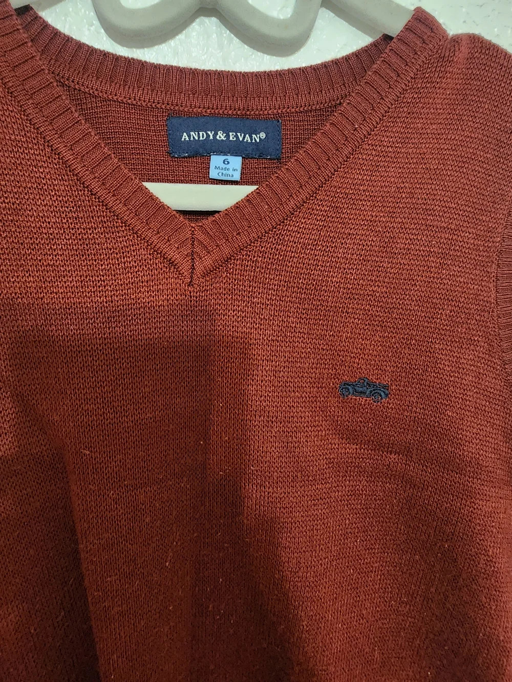 Andy & Evan Rust Red Knit V-Neck Sweater Vest For Kids